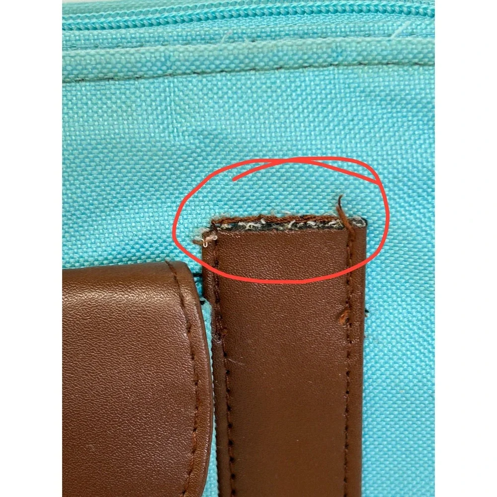 Turquoise Canvas Bible/Book bag Brown Trim Crossbody Briefcase‎ 12 Inch